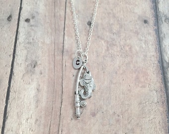Fisherman Silver fish charm personalized initial hand stamped monogram Fish charm jewelry fishing initial necklace Fish necklace