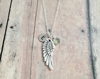 Angel Wing Initial Necklace: Religious Jewelry, Memorial Necklace