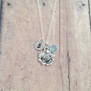 Rose initial necklace - rose jewelry, flower jewelry, floral jewelry, rose necklace, flower necklace, birthstone necklace, rose gift