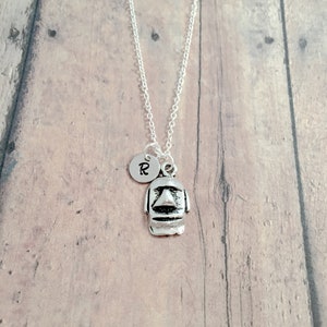 Easter Island statue initial necklace - Easter Island statue jewelry, Moai jewelry, Polynesian jewelry, Easter Island gift, Moai pendant