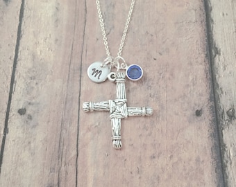 St. Brigid's Cross Initial Necklace: Irish Imbolc Jewelry