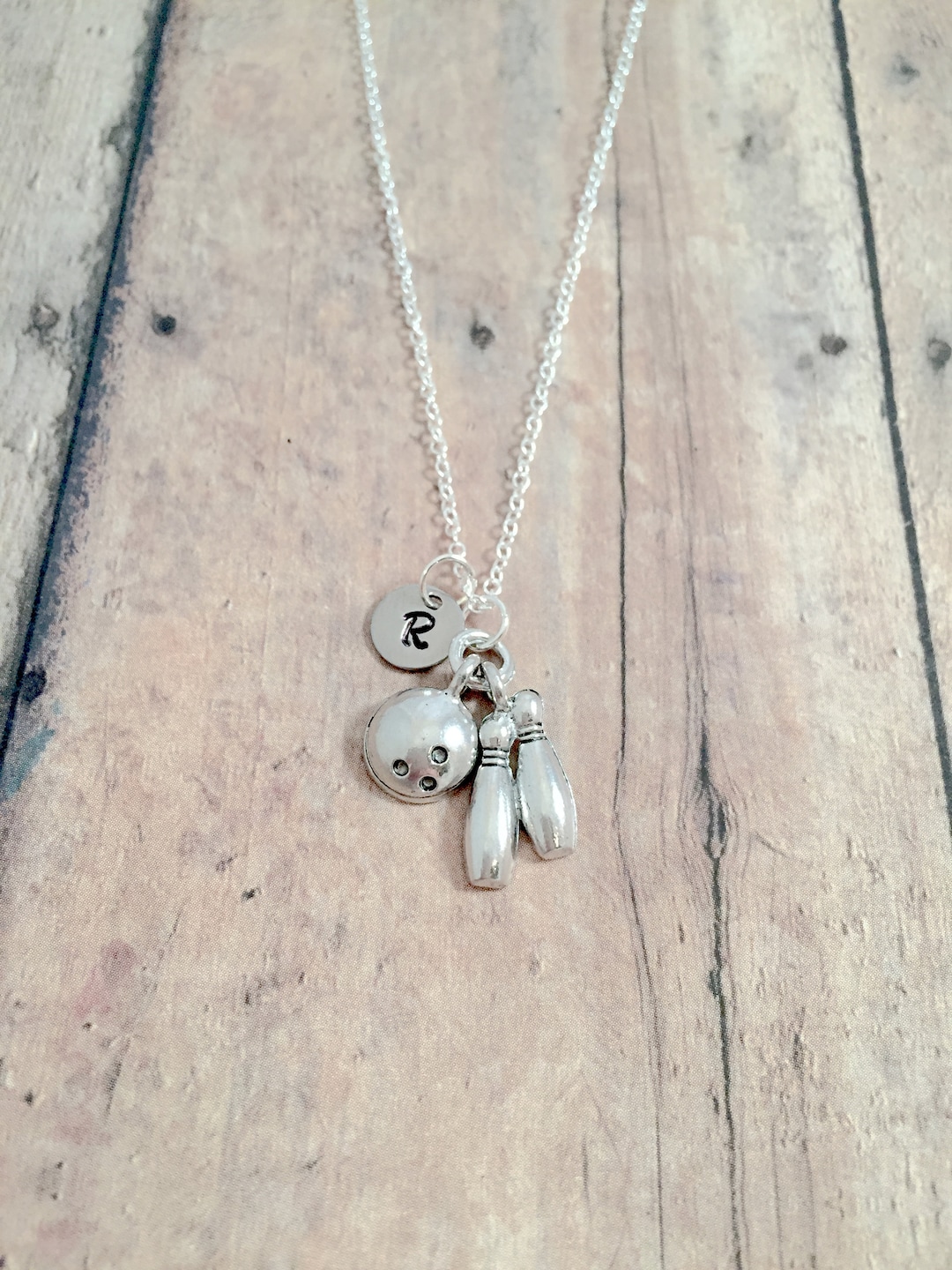 Bowling Initial Necklace Bowling Jewelry, Bowling League Jewelry