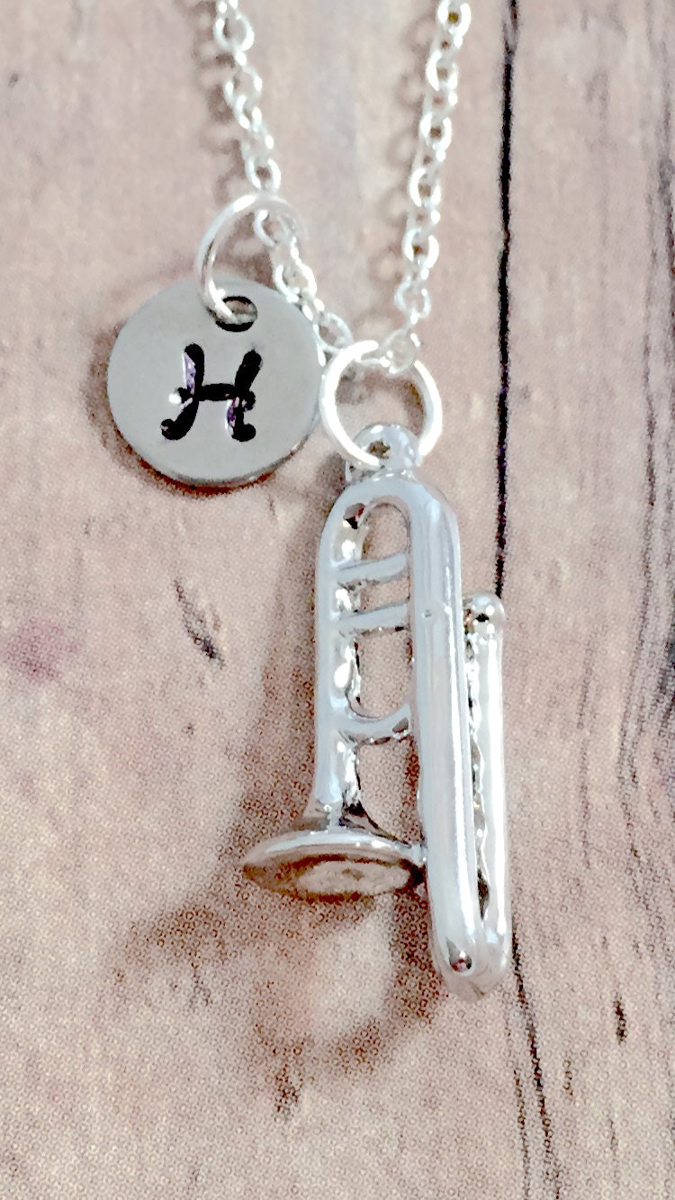Trombone initial necklace trombone jewelry instrument Etsy