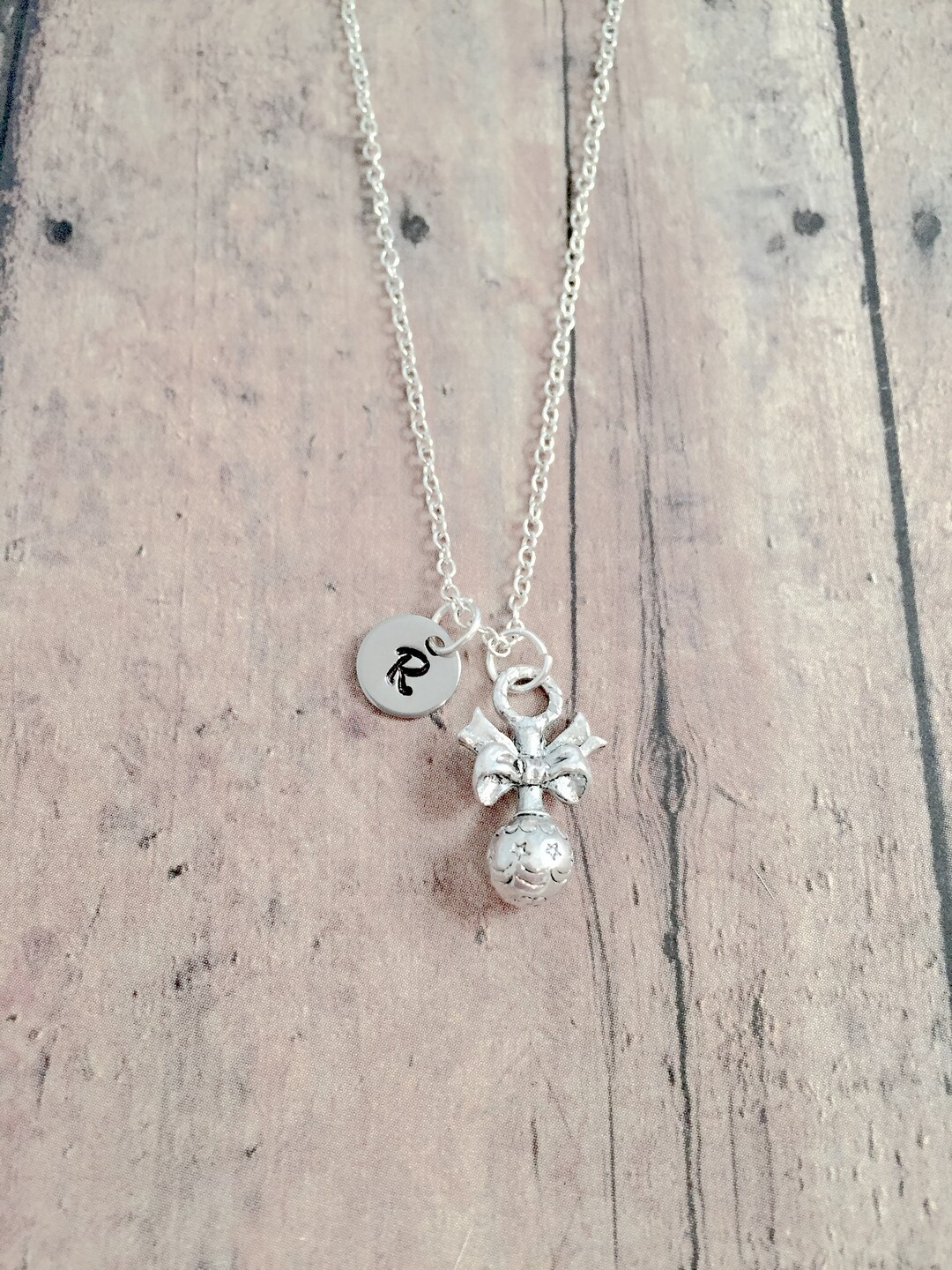 Baby Rattle Initial Necklace Baby Rattle Jewelry, Baby Shower Jewelry, New Mom Jewelry, Rattle