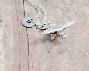 Airplane initial necklace - airplane jewelry, piper cub jewelry, crop duster jewelry, airplane necklace, piper cub necklace, piper cub gift