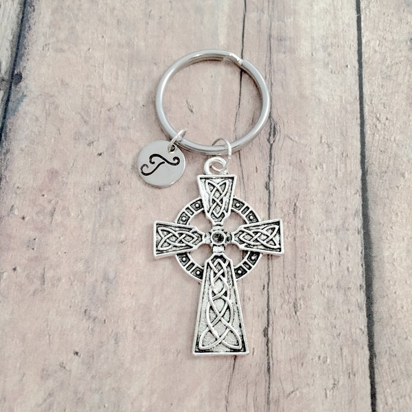 Celtic cross initial key ring - Celtic cross keychain, Celtic key ring, cross key ring, Celtic cross pendant, Irish key ring, Gaelic keyring
