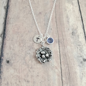 Bird nest initial necklace - bird nest jewelry, nature jewelry, spring jewelry, bird nest necklace, nature necklace, bird nest gift