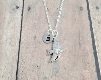 Angelfish Initial Necklace: Tropical Fish Jewelry, Ocean Necklace