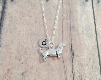 Dachshund Initial Necklace: Dog Breed Jewelry, Doxie Necklace
