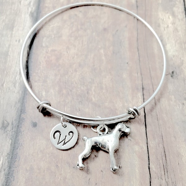 Boxer dog initial bangle - boxer dog jewelry, dog breed jewelry, boxer jewelry, boxer dog bracelet, boxer pendant, boxer bangle, boxer gift