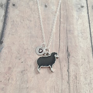 Black sheep initial necklace - black sheep jewelry, farm jewelry, lamb jewelry, black sheep necklace, farm necklace, black sheep gift