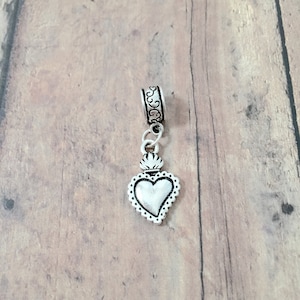 Milagro Heart Pendant: Silver Plated Pewter Sacred Heart Charm