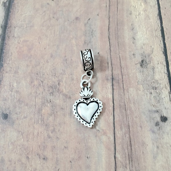 Milagro heart pendant (1 piece) - silver milagro heart charm, milagro charms, sacred heart pendant, heart gift, milagro gift, silver milagro
