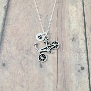 Bicycle initial necklace - bicycle jewelry, cyclist jewelry, bike jewelry, bicycle necklace, cycling necklace, bicycle gift, bike gift