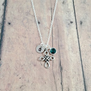 Celtic Cross Initial Necklace: Pewter Religious Jewelry, Birthstone Pendant