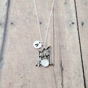 Drum set initial necklace - drum set jewelry, music jewelry, band jewelry, drummer gift, drum necklace, drum set pendant, drum gift