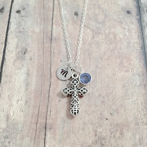 Cross initial necklace - cross jewelry, religious jewelry, Christian jewelry, cross necklace, religious necklace, cross pendant, cross gift