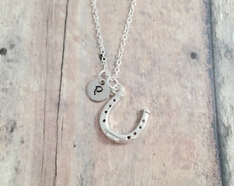 Horseshoe initial necklace - horseshoe jewelry, western jewelry, rodeo jewelry, horseshoe necklace, western necklace, horseshoe gift