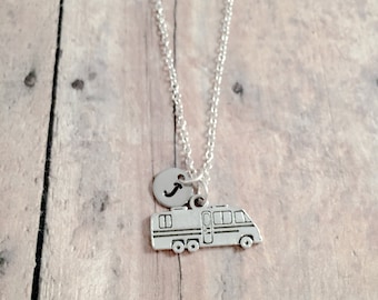 RV initial necklace - RV jewelry, travel jewelry, recreational vehicle jewelry, road trip necklace, travel necklace, RV gift