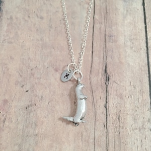 Otter initial necklace - otter jewelry, river jewelry, cute animal jewelry, silver otter pendant, sea otter necklace, otter gift