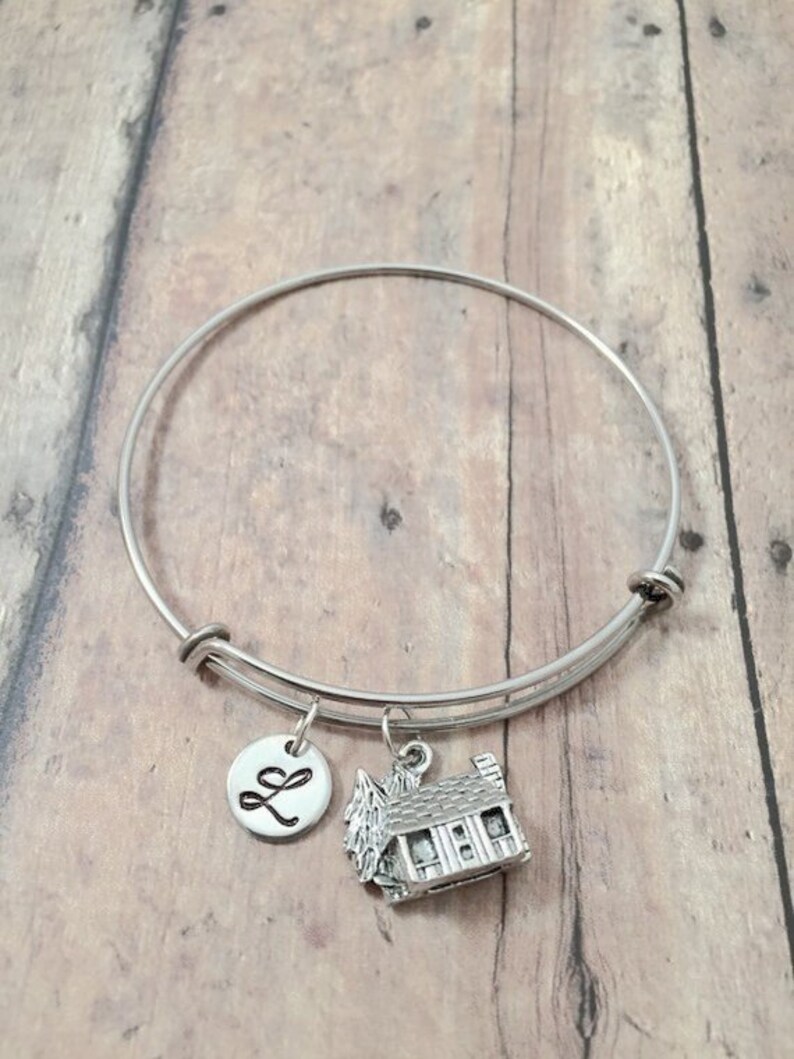 summer camp jewelry camping jewelry log cabin gift log cabin jewelry woodland jewelry Log cabin initial bangle log cabin bangle