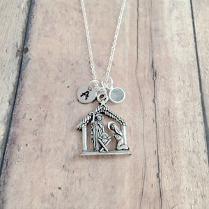Nativity initial necklace - Nativity jewelry, Christmas jewelry, religious jewelry, Nativity necklace, Christmas necklace, Nativity gift