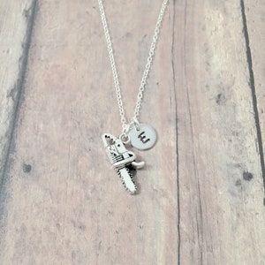 Chainsaw initial necklace - chainsaw jewelry, power tool jewelry, construction jewelry, lumberjack jewelry, chainsaw necklace, chainsaw gift