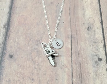 Chainsaw Initial Necklace: Lumberjack Jewelry, Logging Necklace