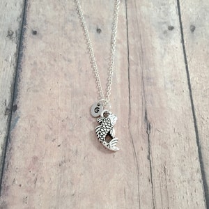 Koi fish initial necklace - koi fish jewelry, goldfish jewelry, Japanese fish jewelry, koi fish necklace, goldfish necklace, koi fish gift