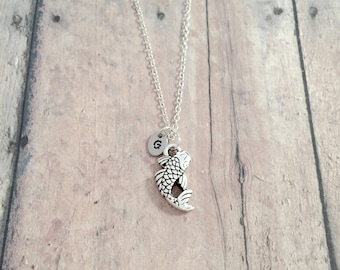 Koi Fish Initial Necklace: Japanese Carp Jewelry