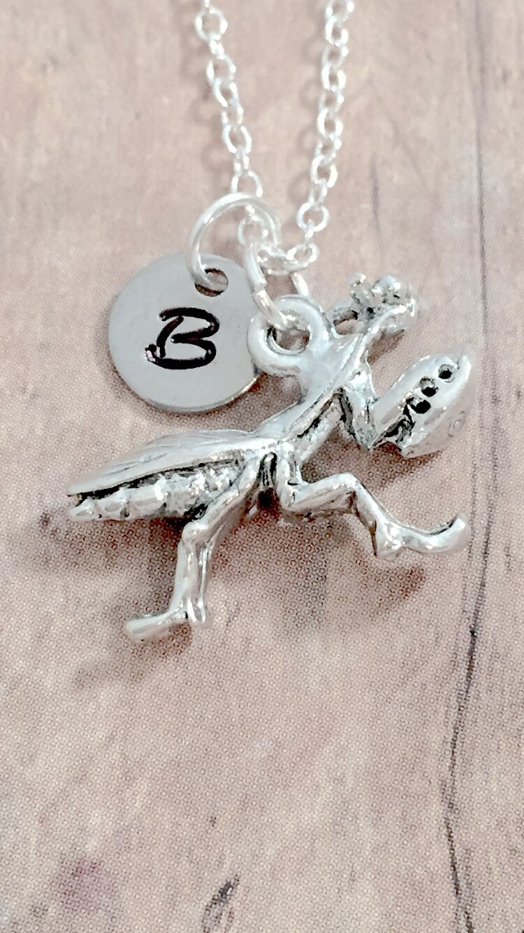 Praying Mantis Initial Necklace Praying Mantis Jewelry Etsy