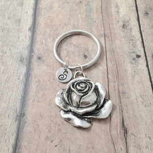 Rose initial key ring - rose keychain, rose accessories, flower key ring, gardener key ring, rose key ring, flower key chain, rose gift