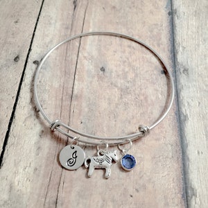 Dala horse initial bangle - Dala horse jewelry, Swedish jewelry, birthstone jewelry, Dalecarlian horse bangle, Swedish gift, Dala horse gift