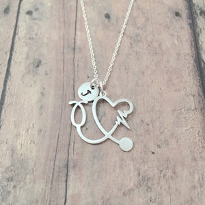 Stethoscope initial necklace - stethoscope jewelry, medical jewelry, nurse jewelry, stethoscope necklace, nurse necklace, stethoscope gift