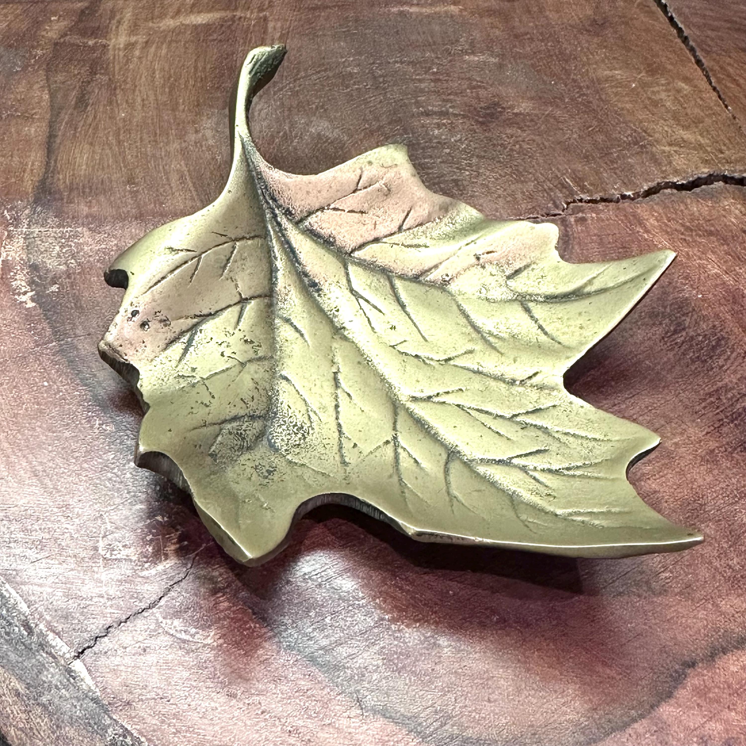 Vintage Brass Maple Leaf Dish, Small 5.5” Trinket Tray, Woodland