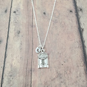 Juke box initial necklace - juke box jewelry, music jewelry, band jewelry, juke box pendant, music pendant, juke box gift, music gift