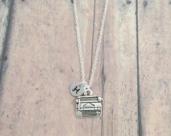 Typewriter initial necklace - typewriter jewelry, journalist jewelry, author jewelry, typewriter necklace, typewriter gift, journalist gift