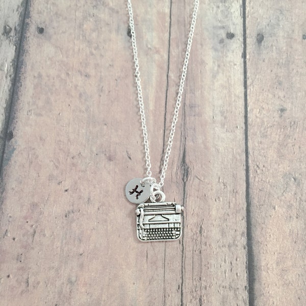 Typewriter initial necklace - typewriter jewelry, journalist jewelry, author jewelry, typewriter necklace, typewriter gift, journalist gift