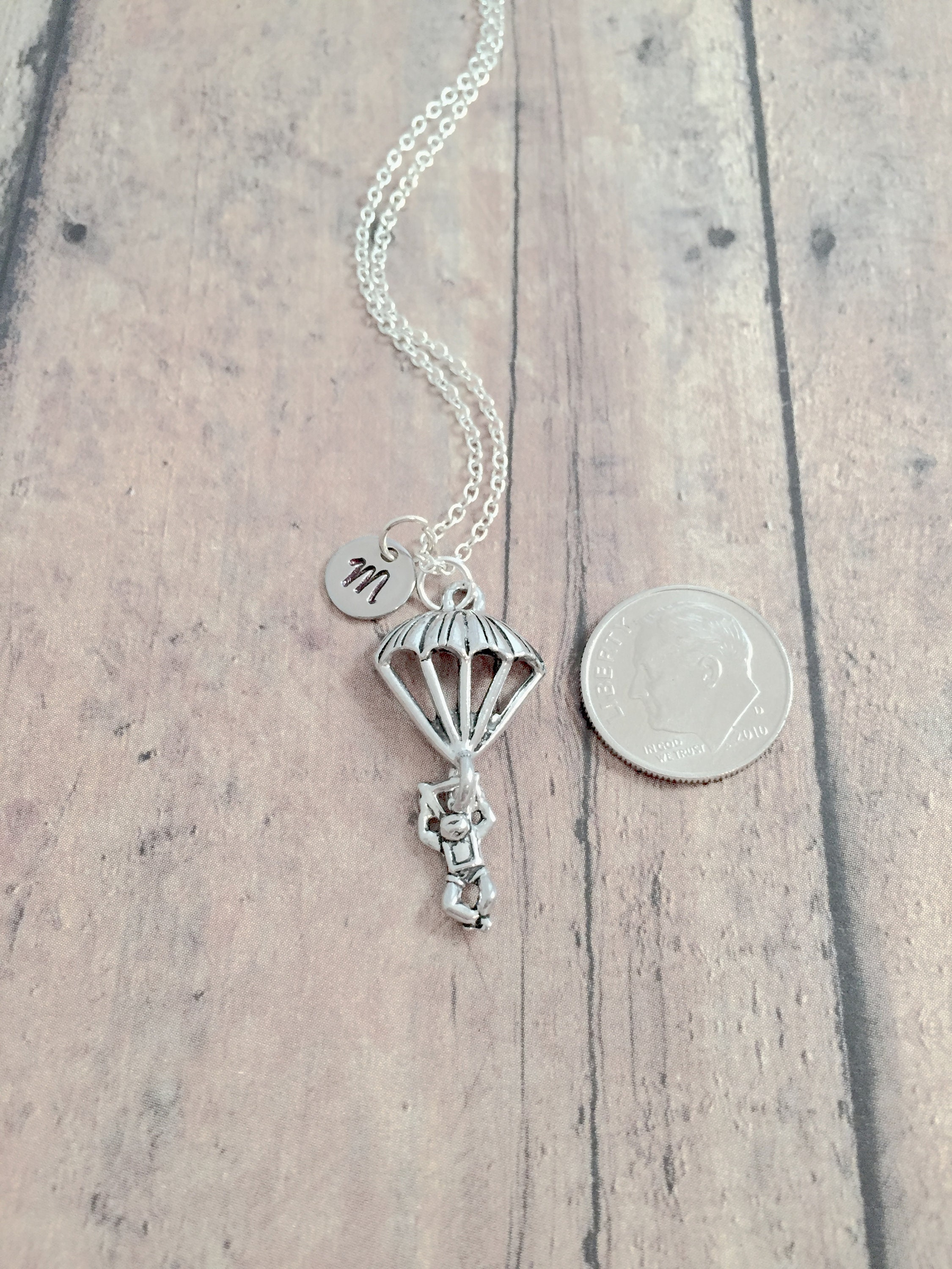 Parachutist Initial Necklace: Parachute Jewelry, Paratrooper