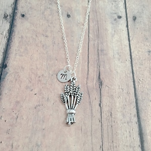 Wheat initial necklace - wheat jewelry, farm jewelry, baker jewelry, wheat necklace, wheat bundle jewelry, wheat pendant, wheat gift