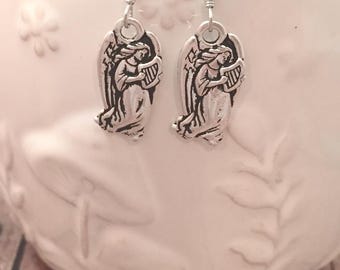 Angel with Harp Earrings: Religious Jewelry, Christian Earrings