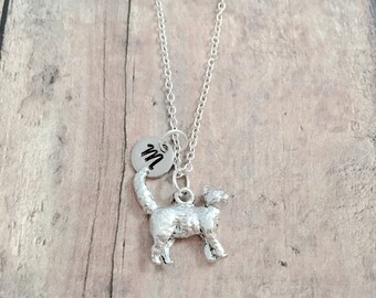 Cat initial necklace - cat jewelry, pet jewelry, feline jewelry, silver cat pendant, pet cat necklace, cat gift, pet necklace