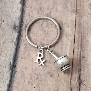 Pharmacist key ring - mortar and pestle key chain, pharmacist gift, Rx key ring, pharmacy tech gift, silver mortar and pestle pendant