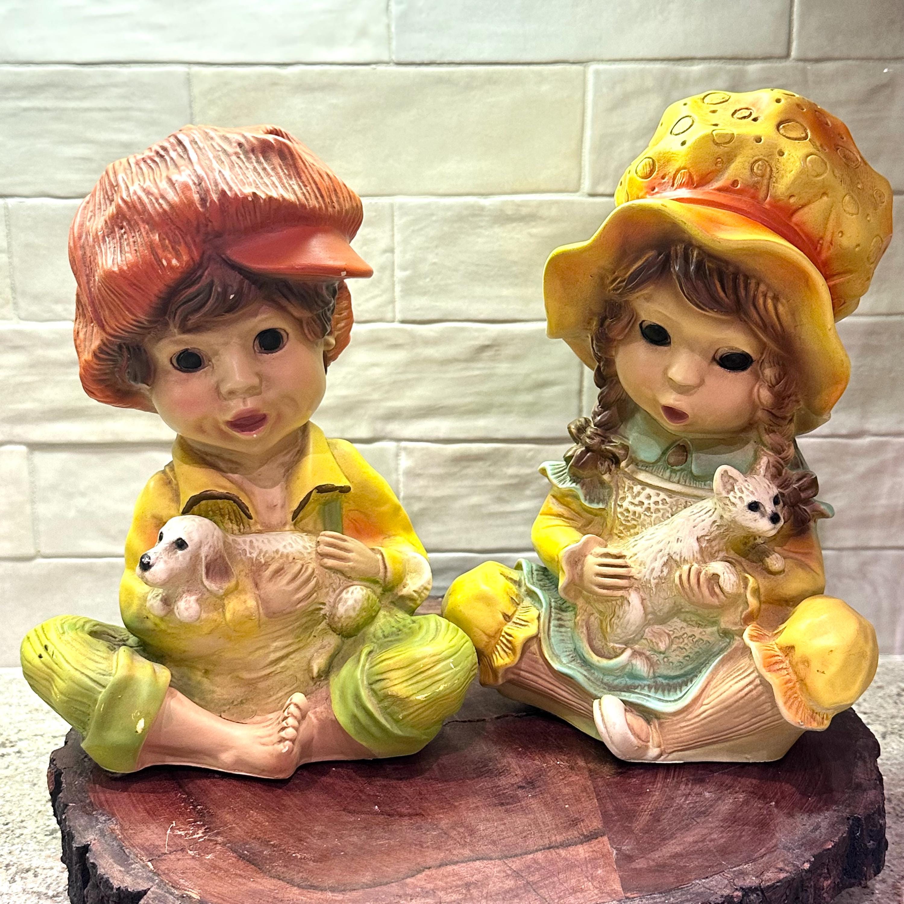 少女と犬の陶器置物 Chalkware Girl With Dog - Etsy