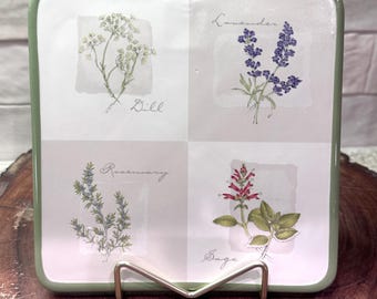 Sonoma Herb Garden Trivet Dill Lavender Rosemary Sage Ceramic Tile 7”