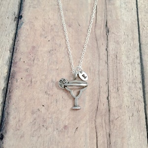 Margarita initial necklace - margarita jewelry, drink jewelry, 21st birthday jewelry, Cinco de Mayo jewelry, margarita necklace, drink gift