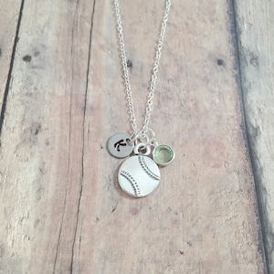 Softball initial necklace - softball jewelry, sports jewelry, baseball jewelry, softball necklace, sports necklace, softball gift,