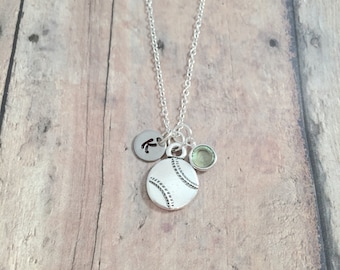 Softball initial necklace - softball jewelry, sports jewelry, baseball jewelry, softball necklace, sports necklace, softball gift,