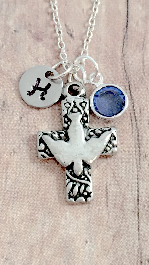 Symbols Of Faith Pewter Christian Medallion with Cross Anchor Dove Necklace  - Silver | Hawthorn Mall