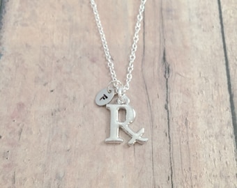 Pharmacist Initial Necklace: Rx Jewelry, Pharmacy Tech Necklace